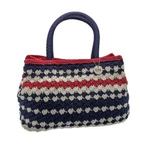 The Sak Original Red White Blue Stripe Crochet Satchel Bag
